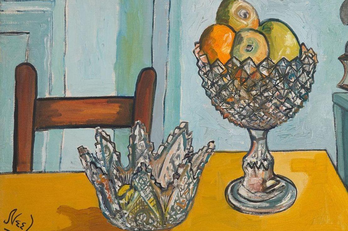 "Cut Glass with Fruit", Alice Neel, 1952. FIT Art and Design Gallery aracılığıyla.
