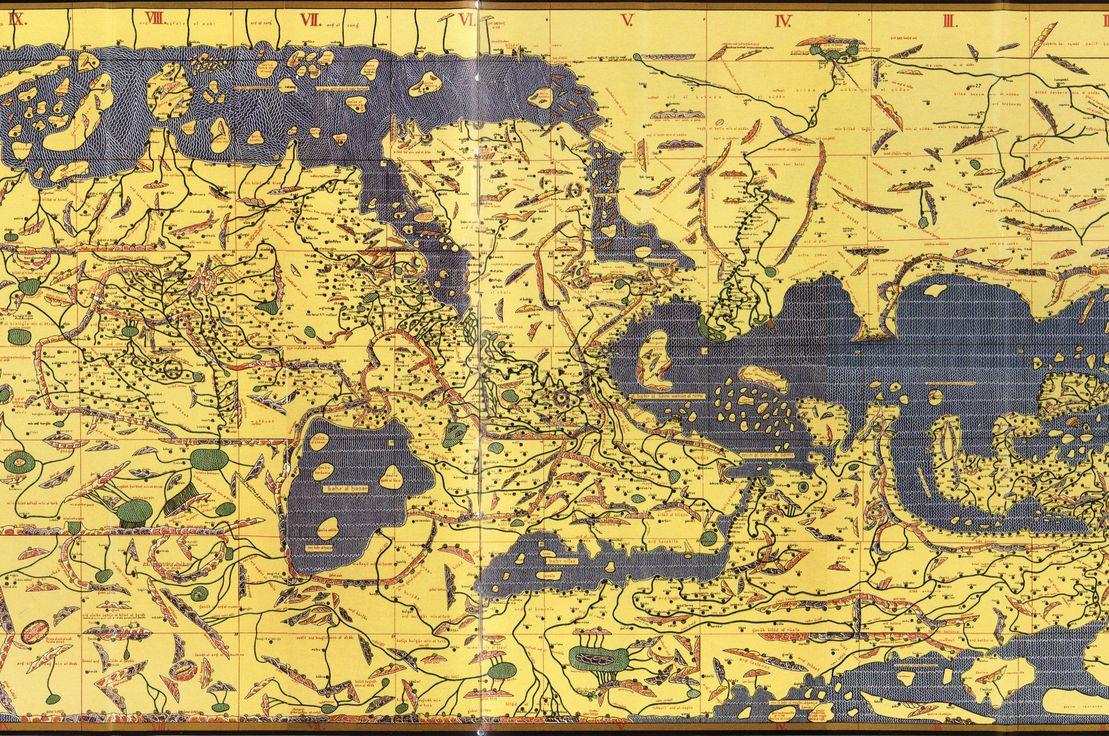 Tabula Rogeriana- Muhammad al-Idrisi'ye ait kuzeyin aşağıda olduğu dünya haritası (1154)