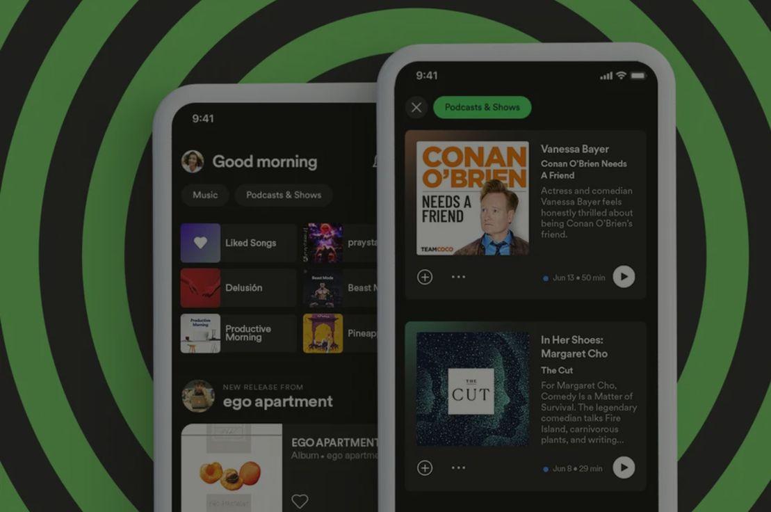 No:413 Spotify ana sayfasında Müzik ve Podcast sekmelerini ayırıyor.