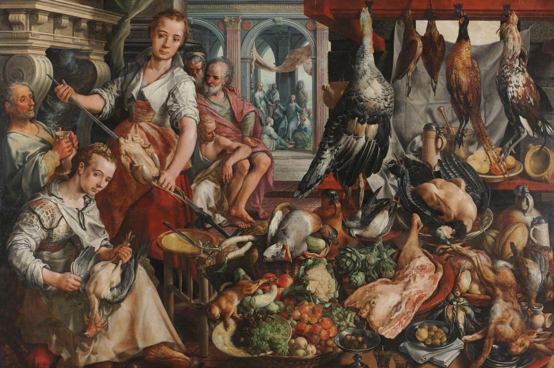 İyi Doldurulmuş Mutfak (Arka planda İsa Marta ve Meryem'in Evinde), Joachim Bueckelaer, 1566. Rijksmuseum'un izniyle.
