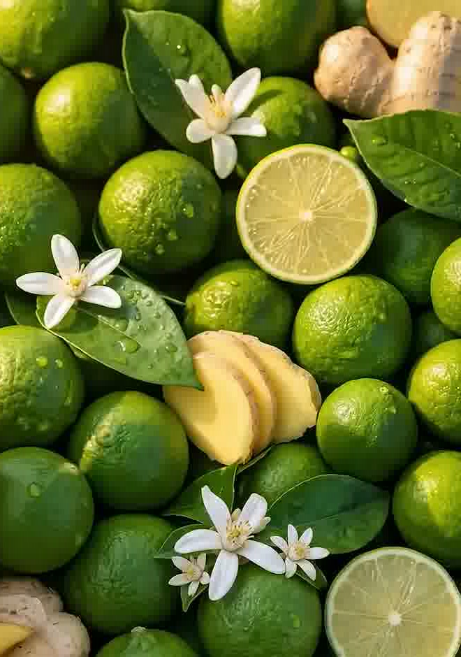 Misket limonları, taze zencefil ve portakal çiçekleri