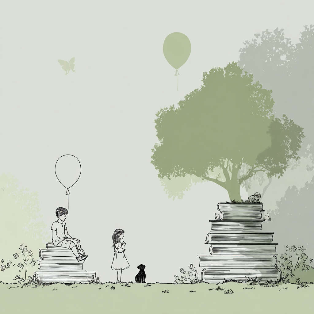 Bahçede kitap okuyan çocuklar